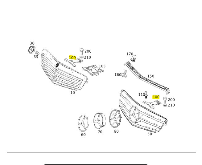 Suporte da Grade Radiador Mercedes C250 C300 C350